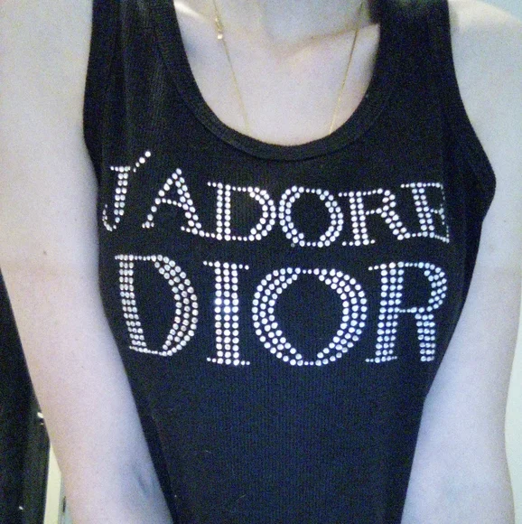 J'adore Dior クリスチャンディオール タンクトップ  ラインストーン DIOR J'adore Dior Rhinestone Crystal Logo Black Tank Top | eBay